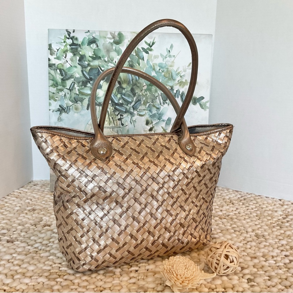 Elliott Lucca Metallic Leather Shopper Tote, EUC